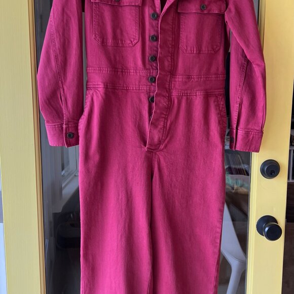Madewell Garment Dyed Denim Slim Coverall Jumpsuit Long Sleeve Red Size 6 - Picture 3 of 9